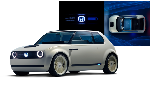 Bild framifrån på tre fjärdedelar Honda Clarity Fuel Cell med Hondalogga.