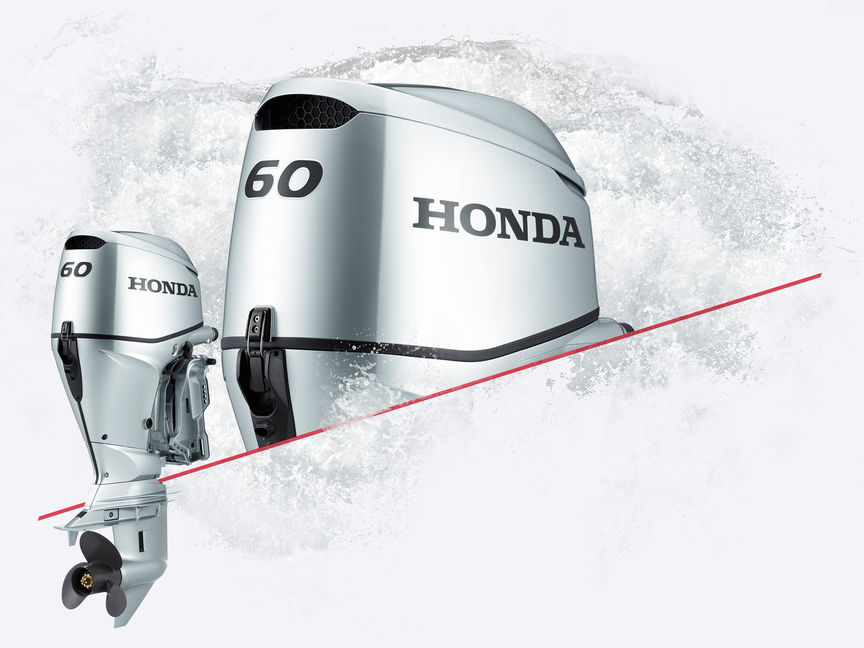 2x Honda BF60-motorer, närbild.