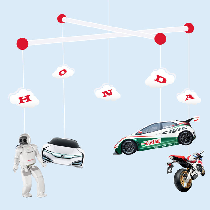 Sortiment av Honda produkter.