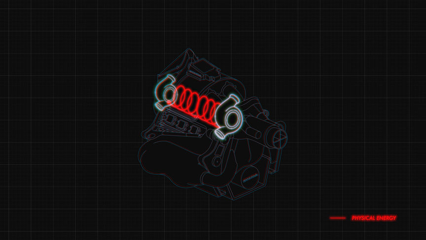 3D-ritning av en motorgeneratorenhet, kinetisk (MGU-K, Motor Generator Unit, Kinetic)