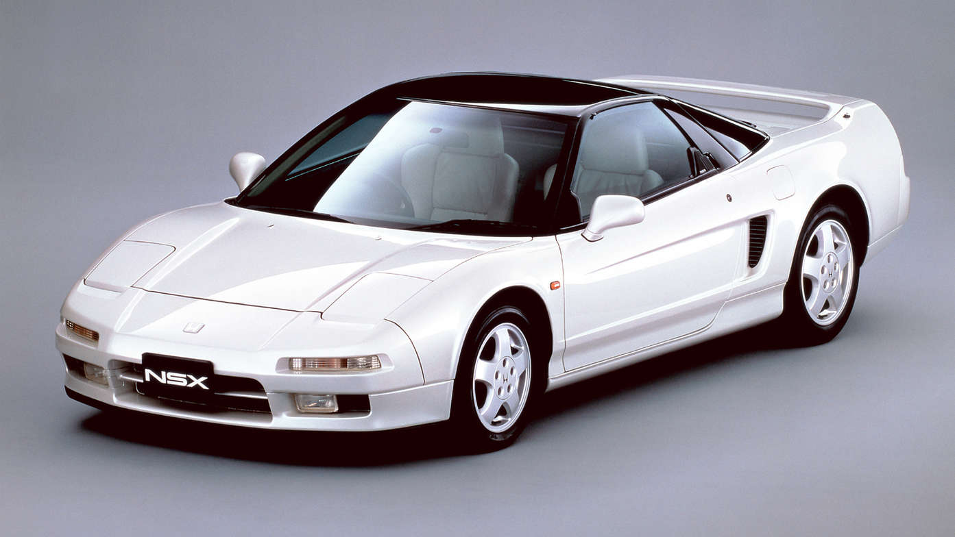 Trekvartsvy framifrån av Honda NSX.