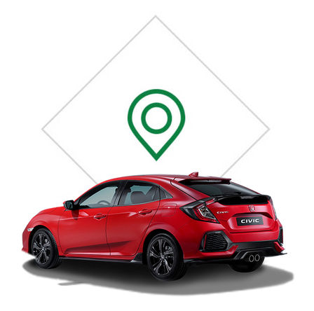 Trekvartsvy bakifrån på Honda Civic med återförsäljarbild.