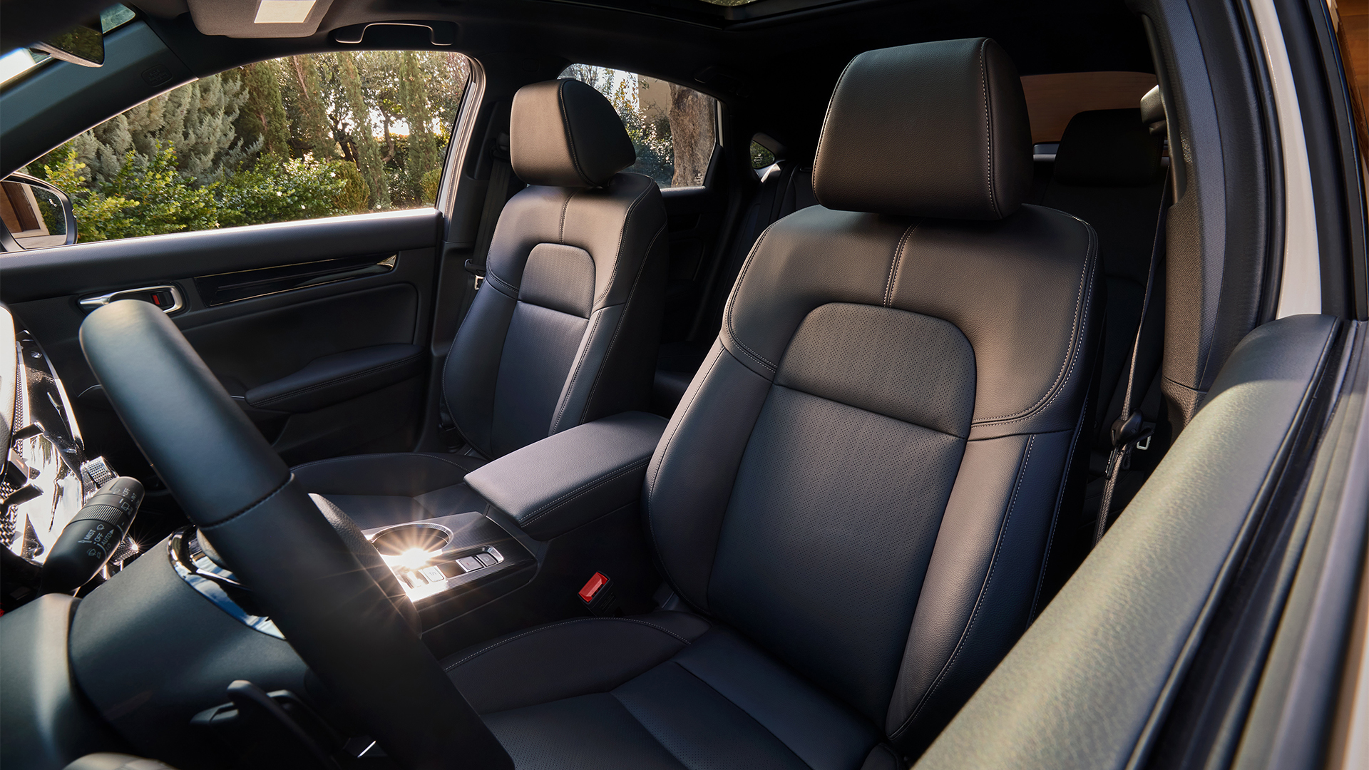 The Civic Hybrid's interior, showing the front seats.