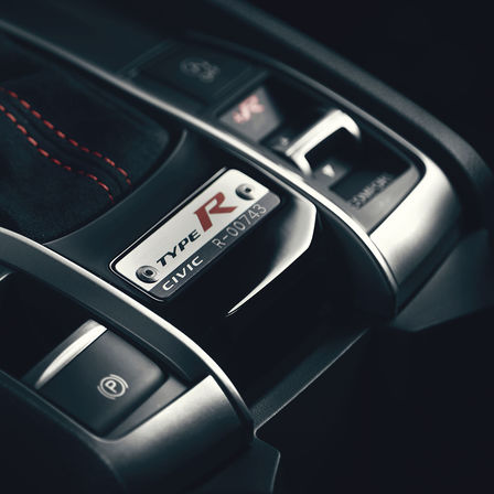 Close up Civic Type R car interior features.