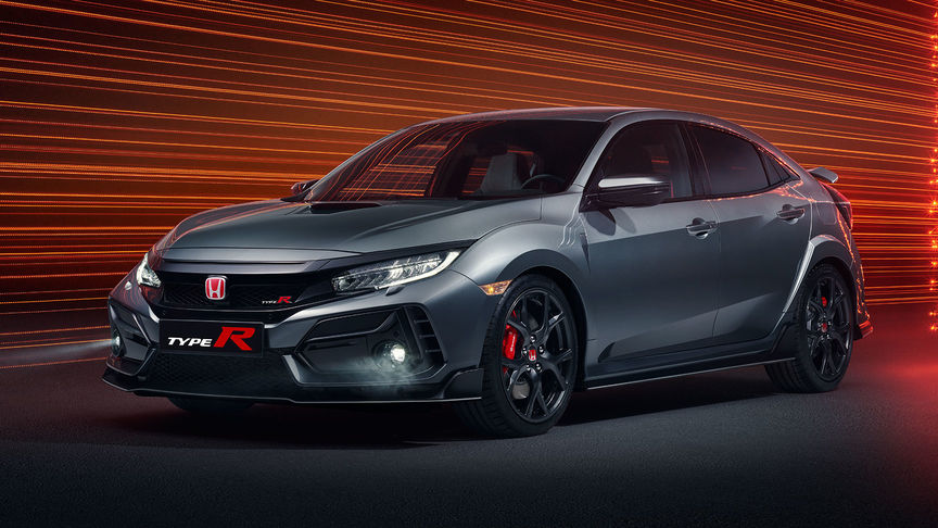 Trekvartsvy framifrån av Honda Civic Type R-serien