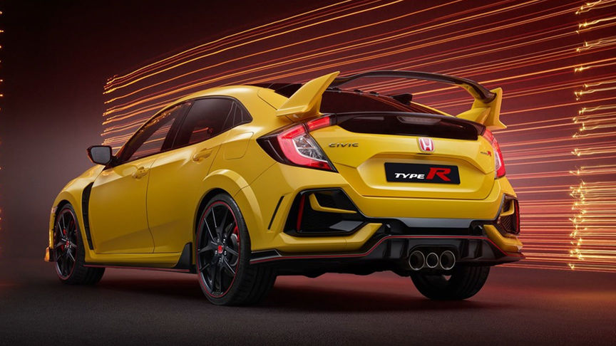 Trekvartsvy framifrån av Honda Civic Type R-serien