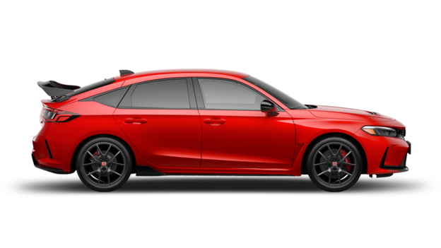 En röd Honda Civic Type R, vy från sidan