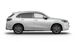 En vit ZR-V Hybrid vy från sidan