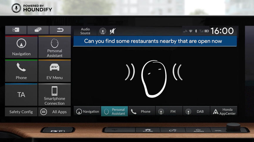 Närbild på Hondas personliga assistent på Honda e-instrumentpanel
