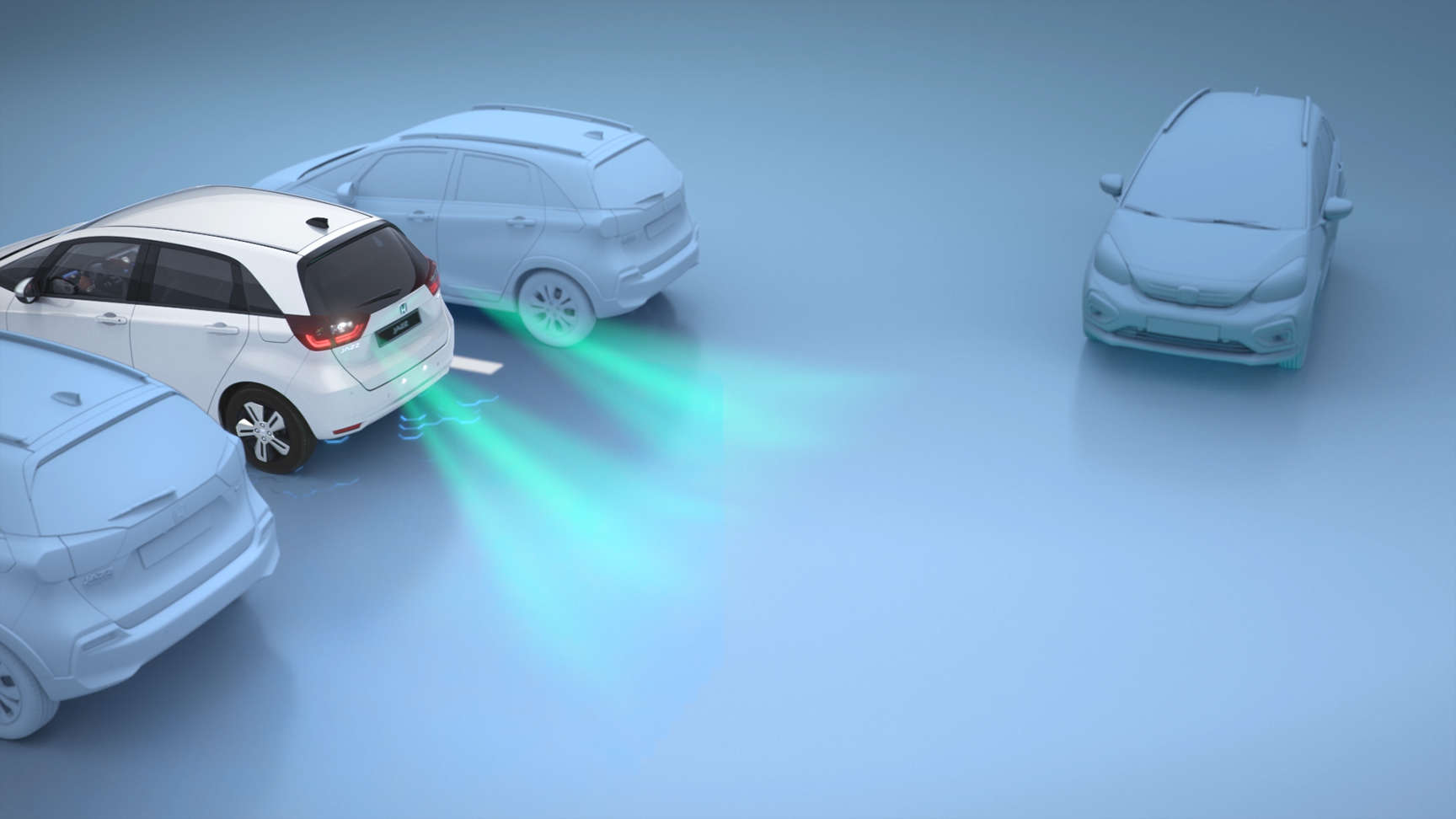 Visar varningssymboler då en Honda-bil backar