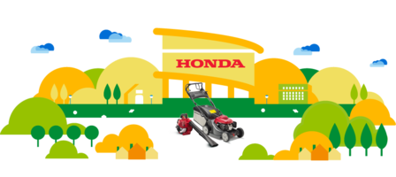 Bild på Honda-återförsäljare, lövblåsare och gräsklippare.