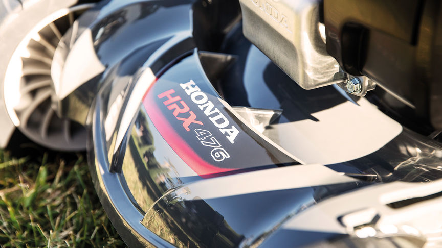 Honda HRX-gräsklippare, närbild av klippkåpa.