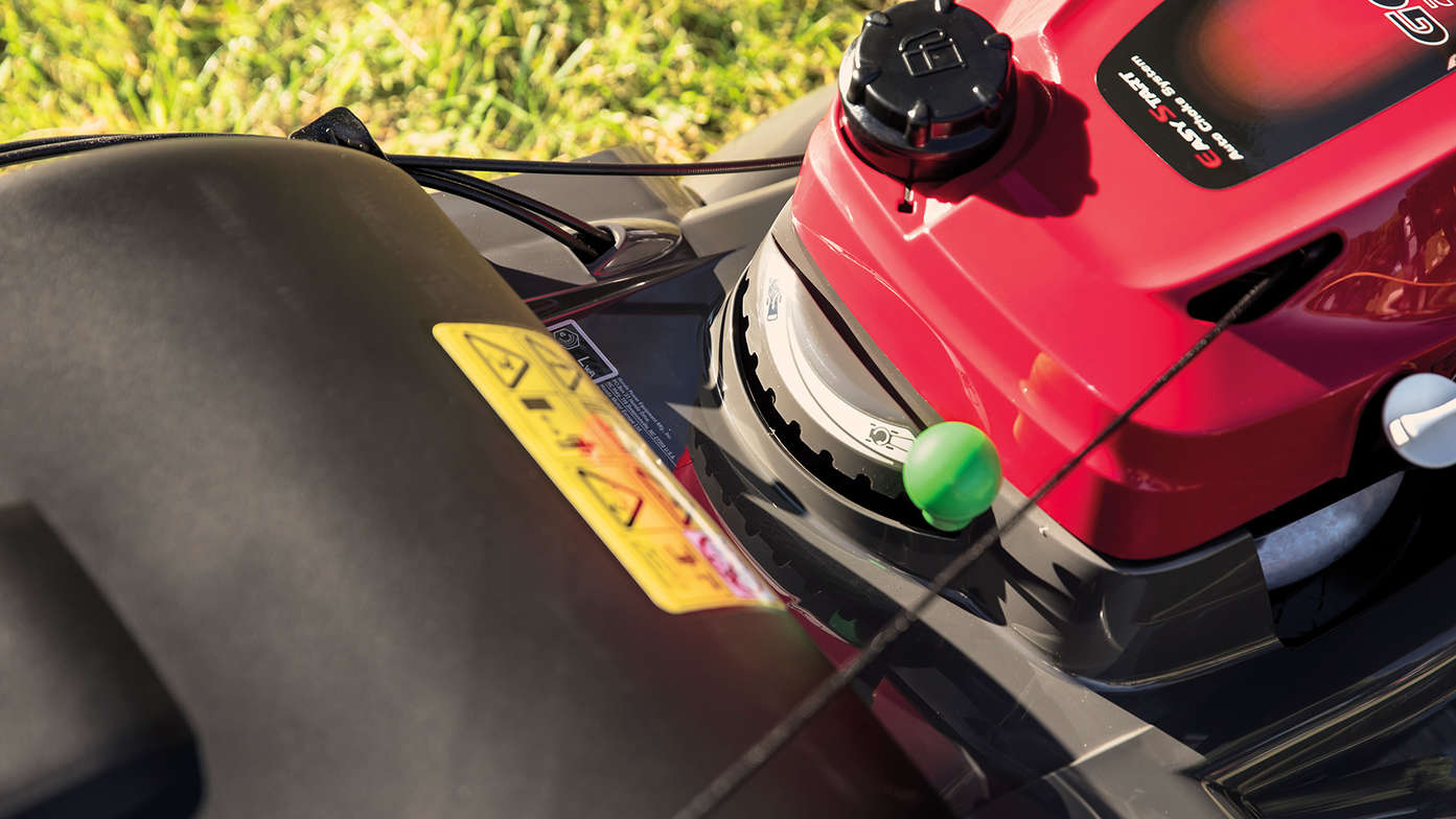 Honda HRX-gräsklippare, närbild av variabel mulching.