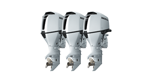 Trekvartsvy framifrån av BF115-, BF135- och BF150-motorerna.