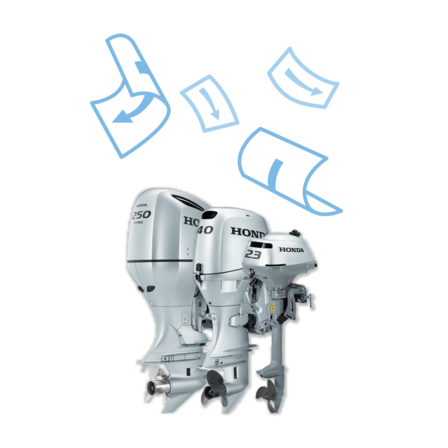 3x Honda Marine-motor, broschyrbild.
