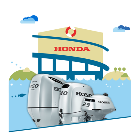 3x Honda Marine-motor, återförsäljarbild.