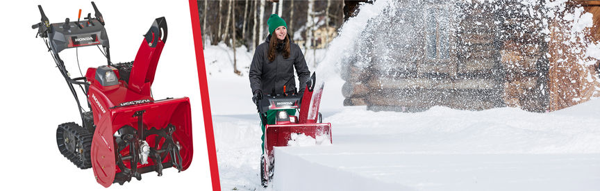 Vänster: 7-seriens snöslungor. Höger: snöslunga i 7-serien, körs av modell, i trädgård.