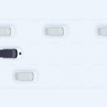 Vy uppifrån av Honda e som visar hur den adaptiva farthållaren fungerar. 