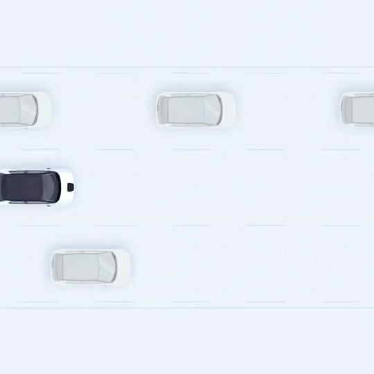 Vy uppifrån av Honda e som visar hur den adaptiva farthållaren fungerar. 